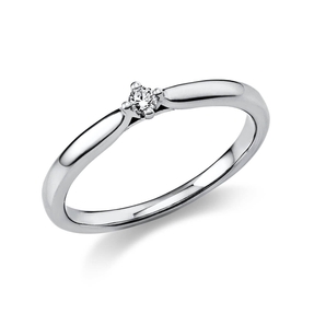 Solitär Ring Damenring 585 Gold Weißgold mit Diamant Brillant 0,05 Ct 4er-Krappe