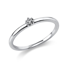 Solitär Ring Damenring 750 Gold Weißgold mit Diamant Brillant 0,05 Ct 6er-Krappe