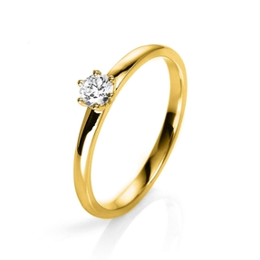 Solitär Ring 750 Gold Gelbgold Diamant Brillant 0,20 Ct. 6er-Krappe B: 1,7mm