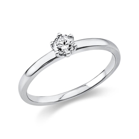 Solitär Ring 750 Gold Weißgold Diamant Brillant 0,20 Ct. 6er-Krappe B: 1,7mm