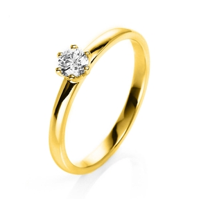 Solitär Ring 750 Gold Gelbgold Diamant Brillant 0,25 Ct 6er-Krappe B: 1,7mm