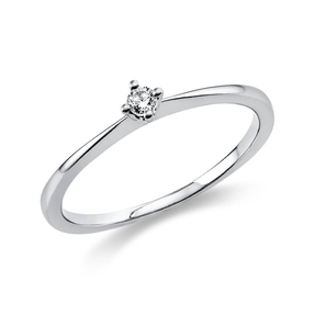 Solitär Ring Damenring 585 Gold Weißgold mit Diamant Brillant 0,05 Ct 4er-Krappe