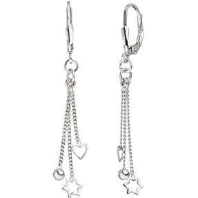 Ohrhänger Ohrringe Ohrschmuck aus 925 Silber Herz Stern Kugel auf 3 Kettchen