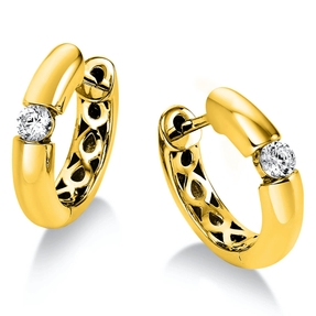 Paar Creolen Ohrringe aus 750 Gold Gelbgold mit 2 Diamanten Brillanten 0,20 Ct.