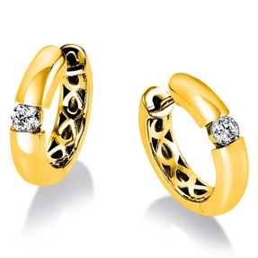Creolen 585 Gold Gelbgold 2 Brillanten 0,30 Ct. B: 16,9mm, H: 16,3mm, S: 3,8mm