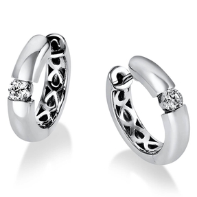Creolen Ohrringe 950 Platin 2 Brillanten 0,30 Ct. B: 16,9mm, H: 16,3mm, S: 3,8mm