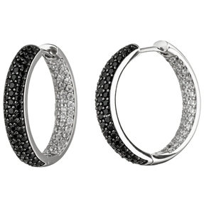 Klappcreolen 25mm Ohrringe Ohrschmuck mit Zirkonia schwarz & weiß 925 Silber
