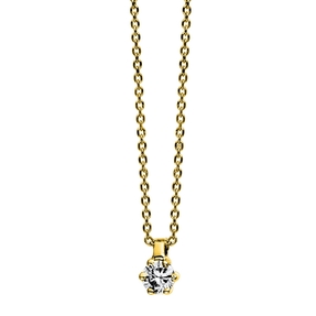 Solitär Collier Kette 750 Gold Gelbgold Brillant 0,07 Ct. L: 42cm, S: 0,7mm