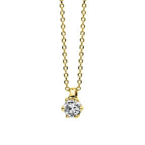 Solitär Collier Kette 750 Gold Gelbgold Brillant 0,10 Ct. L: 42cm, S: 0,7mm
