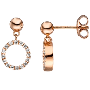 Ohrringe Ohrhänger mit Stecker Kreis mit Zirkonia 925 Silber Rotgold vergoldet
