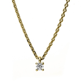 Solitär Collier Kette 750 Gold Gelbgold mit Brillant 0,05 Ct. 4er-Krappe L: 42cm