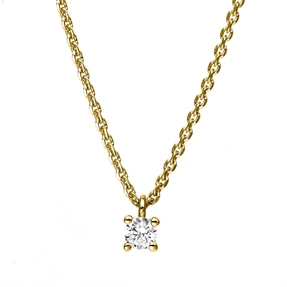 Solitär Collier Kette 750 Gold Gelbgold mit Brillant 0,10 Ct. 4er-Krappe L: 42cm