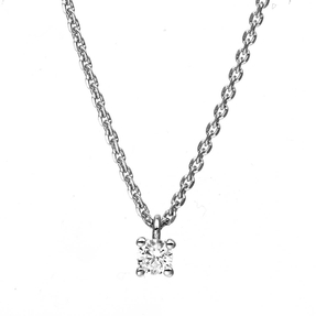 Solitär Collier Kette 750 Gold Weißgold mit Brillant 0,10 Ct. 4er-Krappe L: 42cm