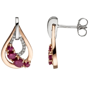 Ohrstecker Ohrringe Tropfen mit Rubinen rot & 18 Brillanten 585 Rotgold bicolor Ohrstecker Ohrringe Tropfen mit Rubinen rot & 18 Brillanten 585 Rotgold bicolor