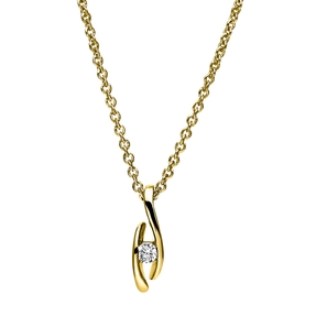Solitär Collier Kette Anhänger Auge 585 Gold Gelbgold Brillant 0,05 Ct. L: 42cm