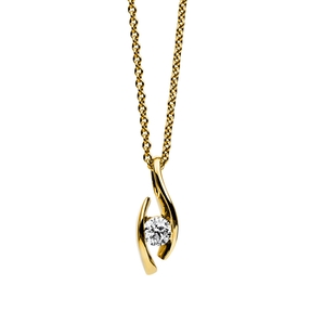 Solitär Collier Kette Anhänger Auge 750 Gold Gelbgold Brillant 0,20 Ct. L: 45cm