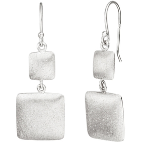 Ohrhänger Ohrringe Ohrschmuck mit Ohrhaken zwei Quadrate mattiert 925 Silber