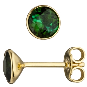 Ohrstecker Ohrringe Ohrschmuck grüne runde Turmaline umrahmt in 585 Gelbgold