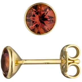Ohrstecker Ohrringe Ohrschmuck rosa runde Turmaline umrahmt in 585 Gelbgold Ohrstecker Ohrringe Ohrschmuck rosa runde Turmaline umrahmt in 585 Gelbgold