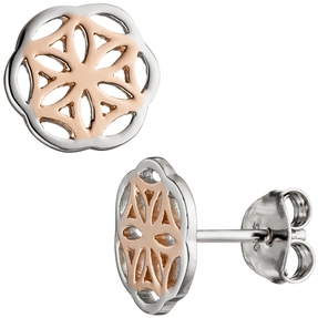 Ohrstecker Ohrringe Ohrschmuck Blume mit Muster 925 Silber bicolor vergoldet
