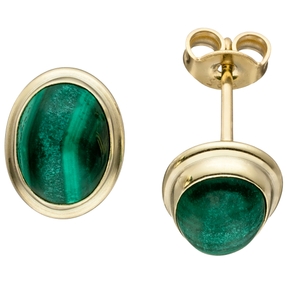 Ohrstecker Ohrringe Ohrschmuck ovale Malachite grün 585 Gold Gelbgold Damen Ohrstecker Ohrringe Ohrschmuck ovale Malachite grün 585 Gold Gelbgold Damen