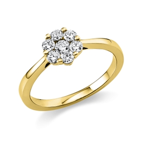 Ring Blume 585 Gelbgold 6 Brillanten 0,33ct TW-SI 1 Brillant 0,09ct TW-SI B:7,1mm