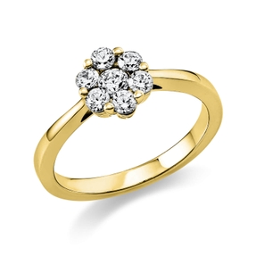 Ring Blume 750 Gelbgold 6 Brillanten 0,38ct TW-SI 1 Brillant 0,13ct TW-SI B:7,6mm