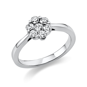 Ring Blume 585 Weißgold 6 Brillanten 0,38ct TW-SI 1 Brillant 0,13ct TW-SI B:7,6mm