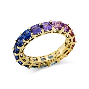 Ring aus 750 Gold Gelbgold 18 Saphire 6,25ct mehrfarbig B:4,2mm 4er-Krappe