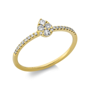 Ring Tropfen aus 750 Gold Gelbgold 24 Diamanten 0,21ct TW-SI B:5,9mm