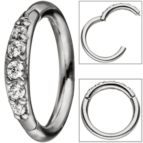Segmentring aus Edelstahl mit weißen Swarovski-Elements mit Scharnier