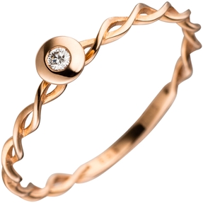 Solitär Ring Damenring mit Diamant Brillant 585 Gold Rotgold gedreht Fingerring