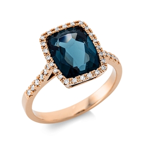 Ring aus 750 Rotgold Topas 3,9ct London Blue 36 Brillanten 0,17ct TW-SI B:11,9mm