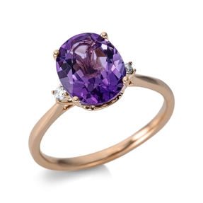 Ring Oval aus 750 Rotgold Amethyst 2,55ct lila 2 Brillanten 0,04ct TW-SI B:10,3mm