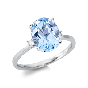 Ring Oval aus 750 Weißgold Topas 3,35ct skyblue 2 Brillanten 0,04ct TW-SI B:10,3mm