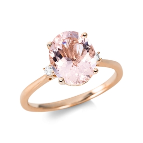 Ring Oval aus 750 Rotgold Morganit 2,38ct rosé 2 Brillanten 0,04ct TW-SI B:10,3mm