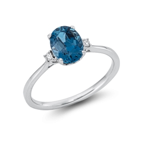 Ring aus 750 Weißgold Topas 1,37ct London Blue 2 Brillanten 0,04ct TW-SI B:8mm