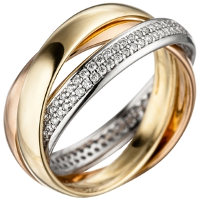 Ring Damenring mit 122 Diamanten Brillanten 585 Gold gelb/weiß/rot tricolor