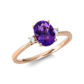 Ring aus 750 Rotgold Amethyst 1,14ct lila 2 Brillanten 0,04ct TW-SI B:8mm