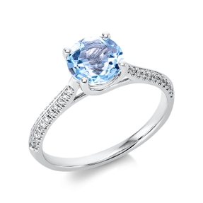 Ring aus 750 Weißgold Topas 1,55ct skyblue 44 Brillanten 0,14ct TW-SI Ø7mm