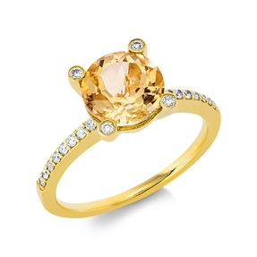 Ring aus 750 Gelbgold Citrin 1,96ct gelb 36 Diamanten 0,22ct TW-SI Ø8,4mm
