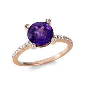 Ring aus 750 Rotgold Amethyst 1,96ct lila 36 Diamanten 0,22ct TW-SI Ø8,4mm