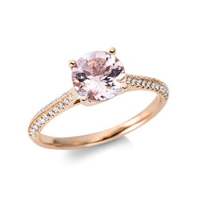 Ring aus 750 Rotgold Morganit 1,11ct pink 44 Brillanten 0,14ct TW-SI Ø7mm
