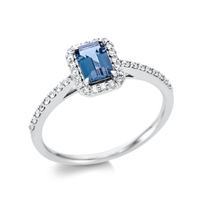 Ring aus 750 Weißgold Topas 0,6ct London Blue 36 Brillanten 0,19ct TW-SI B:8,3mm