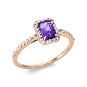 Ring aus 750 Rotgold Amethyst 0,49ct lila 36 Brillanten 0,19ct TW-SI B:8,4mm