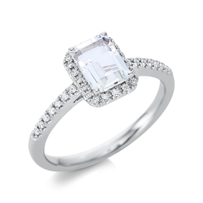 Ring aus 750 Weißgold Amethyst 0,93ct grün 34 Brillanten 0,11ct TW-SI B:8,5mm