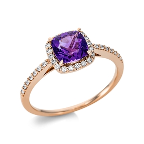 Ring aus 750 Rotgold Amethyst 0,86ct lila 34 Brillanten 0,18ct TW-SI B:8,1mm