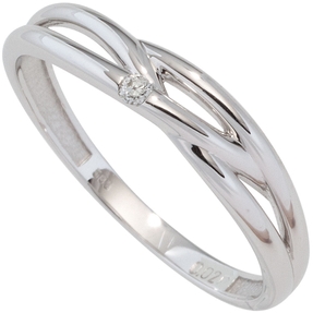 Ring Damenring mit Diamant Brillant 585 Gold Weißgold mit geflochtenem Muster