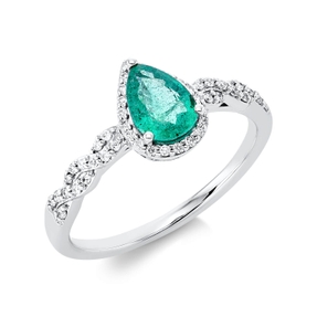Ring Tropfen 750 Weißgold Smaragd 0,7ct grün 49 Brillanten 0,17ct TW-SI B:9,2mm