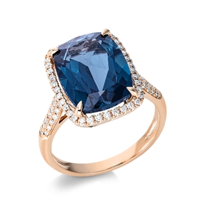 Ring aus 750 Rotgold Topas 8,8ct London Blue 76 Brillanten 0,38ct TW-SI B:16mm